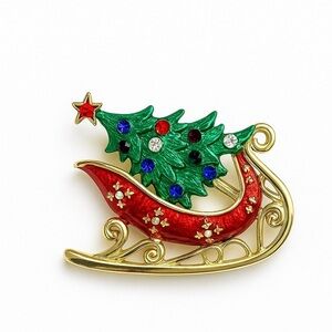 ⚜️🎄 Classic Festive Christmas Tree and Sleigh Brooch 🛷💫